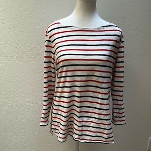 Red and Blue Striped 3/4 Sleeve Boat Neck Shirt